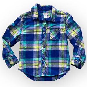 CAT & JACK Blue and Green Plaid Button Down Shirt